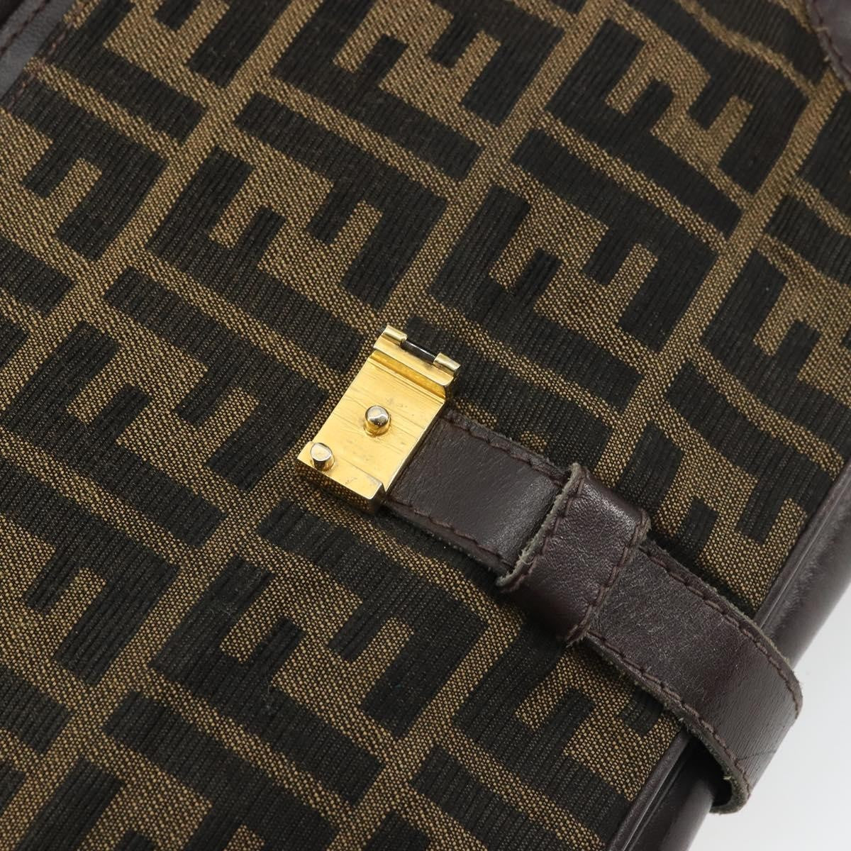 Fendi FENDI Zucca Canvas Shoulder Bag Black Brown Authentic YKZ1111