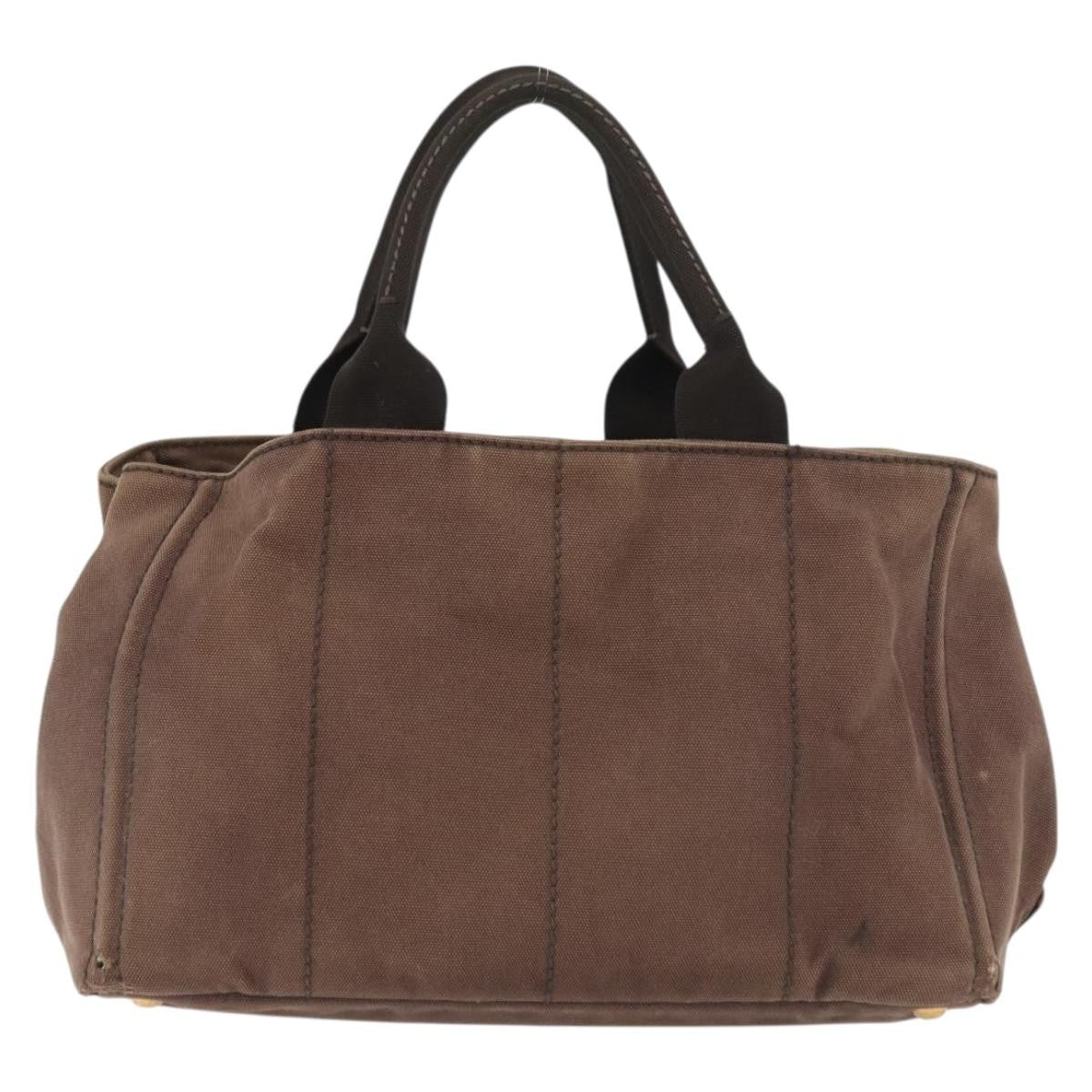 Prada PRADA Canapa MM Hand Bag Canvas Brown Gold Authentic 176198