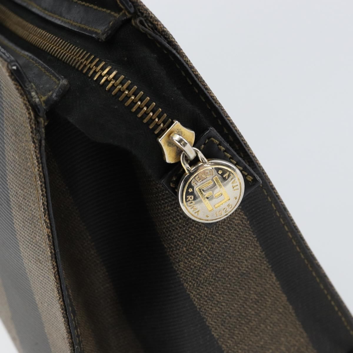Fendi FENDI Pecan Canvas Hand Bag PVC Black Brown gold Authentic 150002