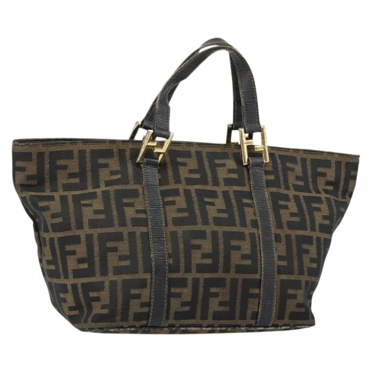 Fendi FENDI Zucca Canvas Hand Bag Brown Black gold Authentic 146809