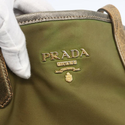 Prada PRADA Hand Bag Nylon Khaki Gold Authentic 159131