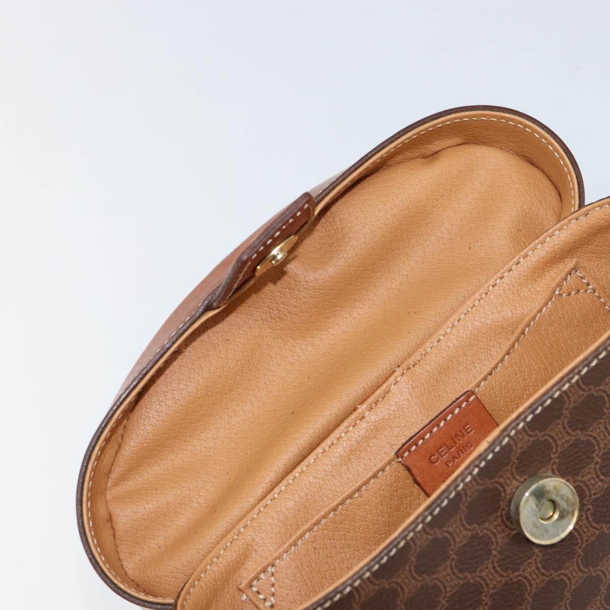 Celine CELINE Macadam Canvas Hand Bag PVC Leather Brown Gold Authentic 153900