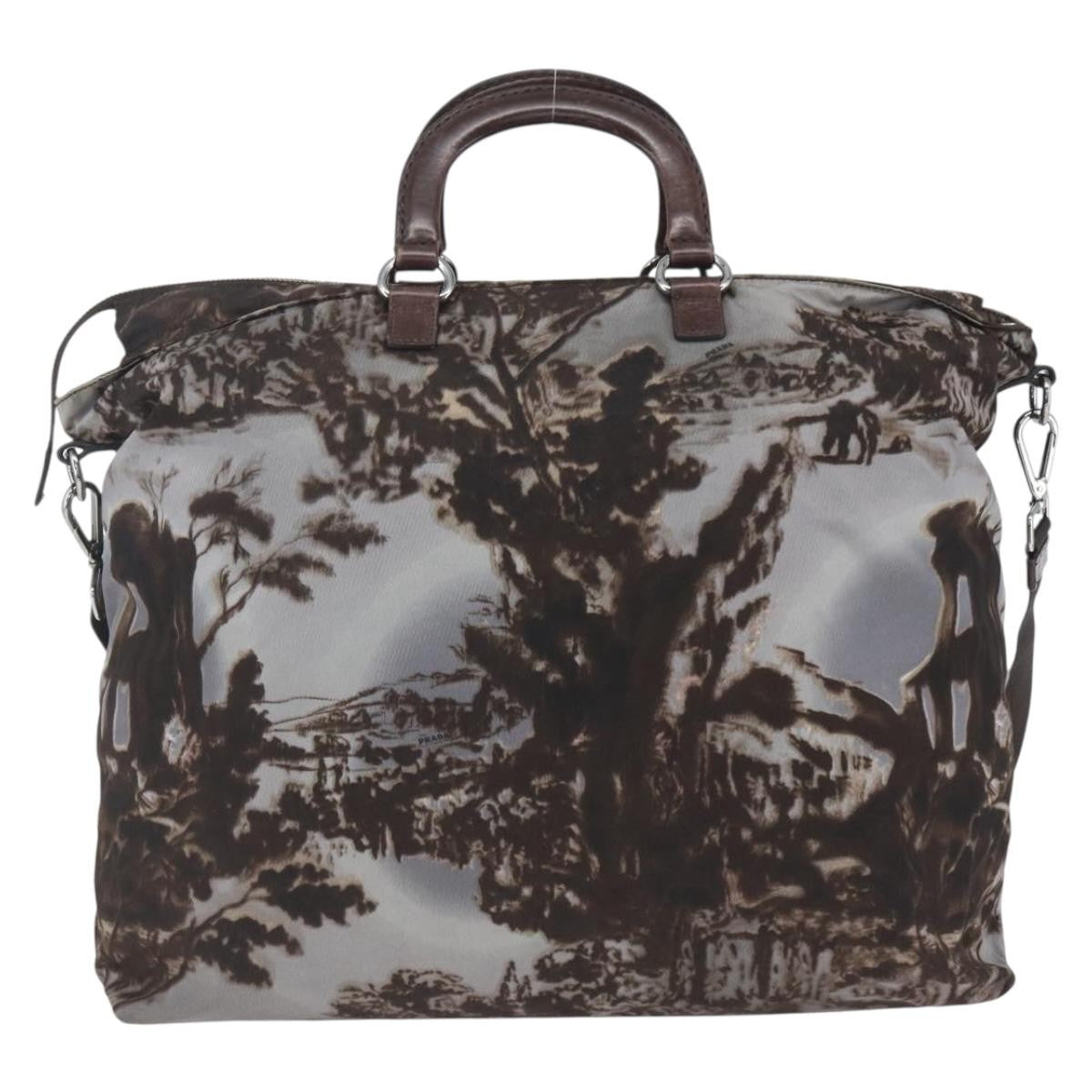Prada PRADA Hand Bag Nylon 2way Brown Silver Authentic 163076