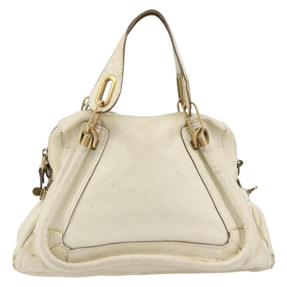 Chloé Chloé Chloe Paraty Hand Bag Leather White Gold Authentic 177544