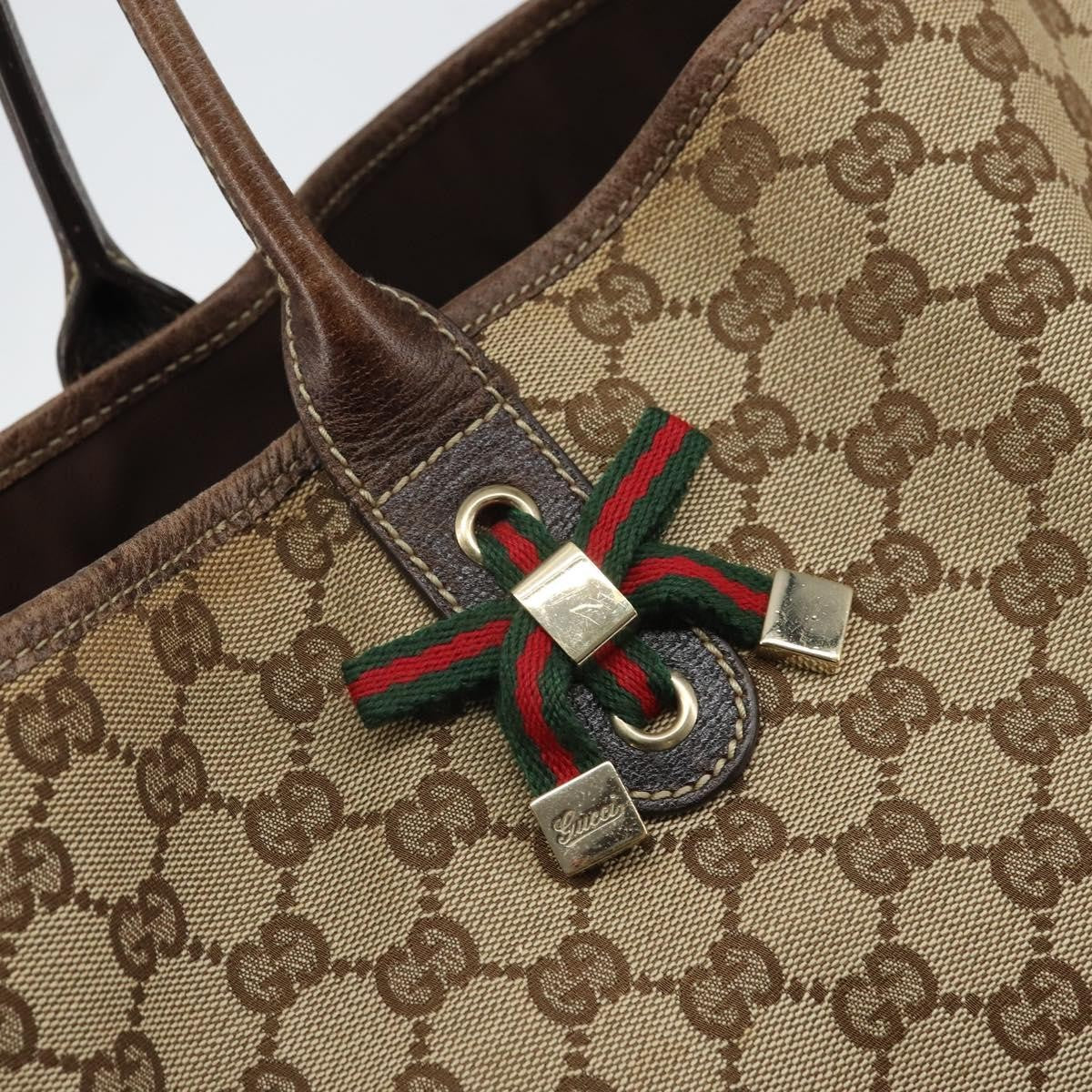 Gucci GUCCI GG Canvas Web Sherry Line Pretty Tote Bag Beige Gold 161719 Authentic 168420