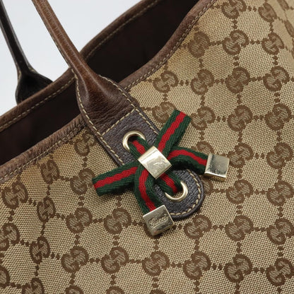 Gucci GUCCI GG Canvas Web Sherry Line Pretty Tote Bag Beige Gold 161719 Authentic 168420