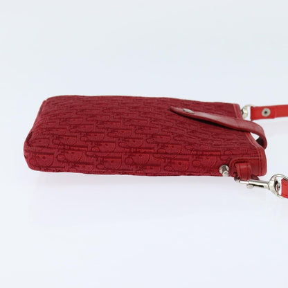 Dior Christian Dior Trotter Canvas Shoulder Bag Red Silver Authentic 147558