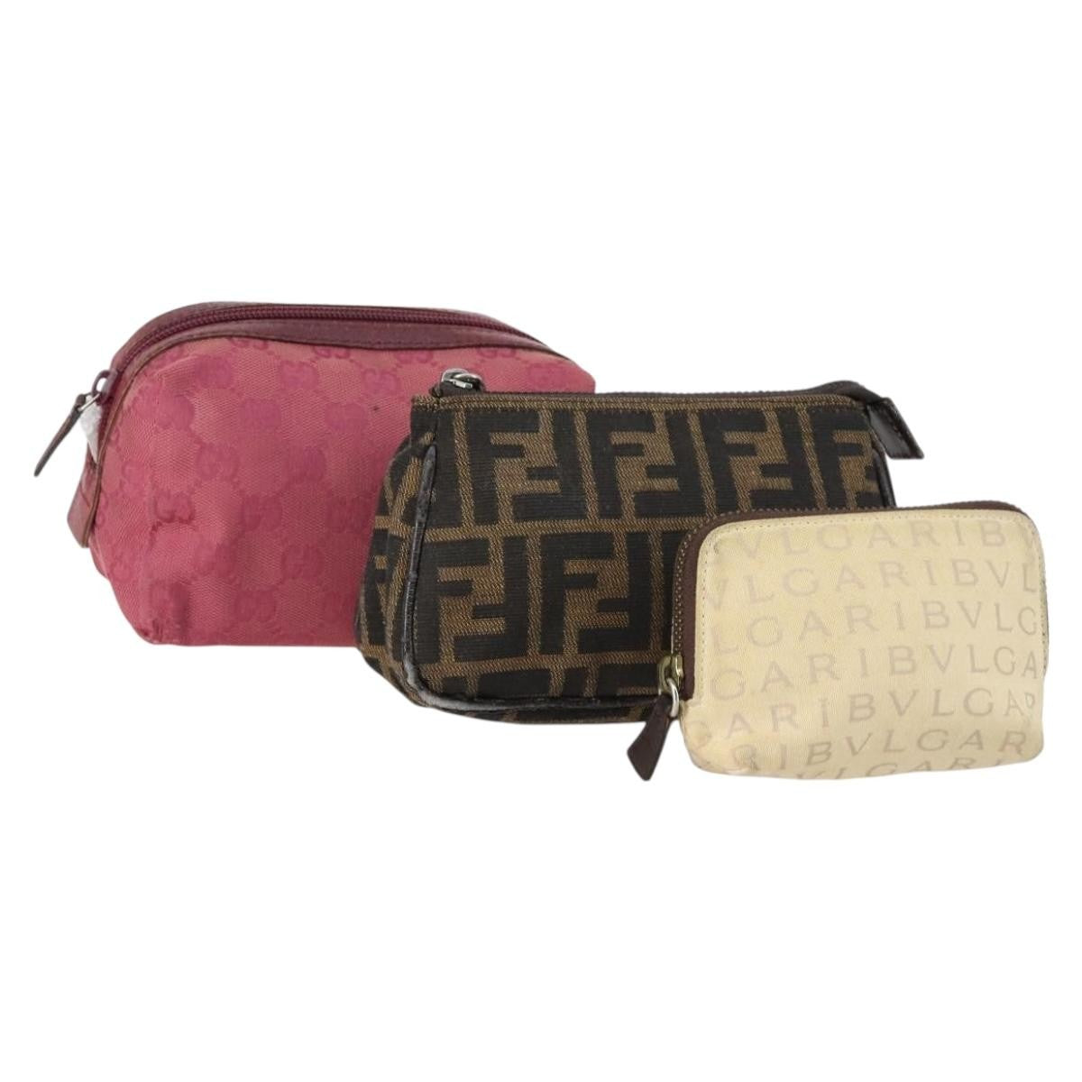 Fendi FENDI Bulgari Gucci GG Canvas Pouch Canvas 3 Set Black Beige pink Authentic am9226 Bag
