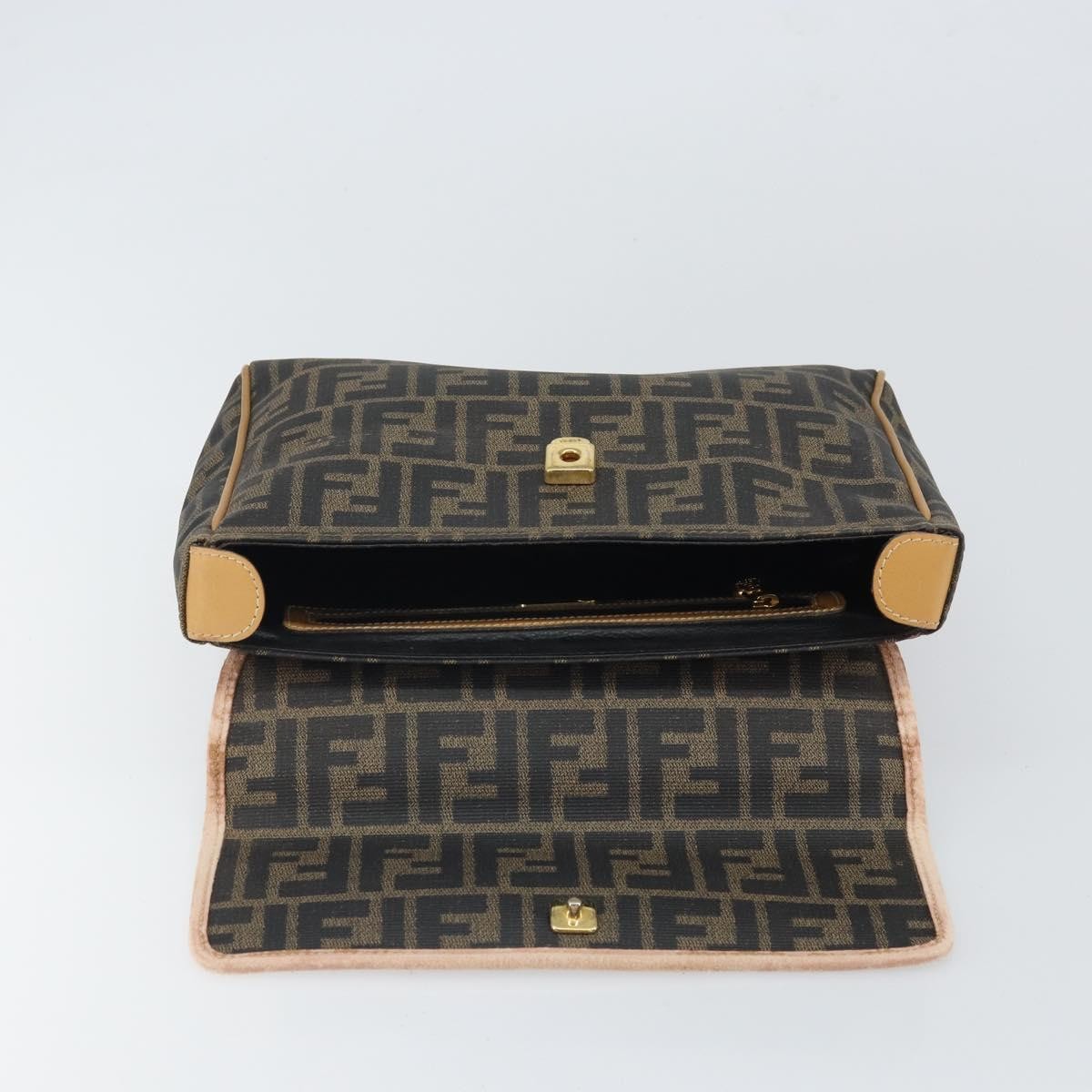 Fendi FENDI Zucca Canvas Hand Bag PVC Brown Black Authentic 158200