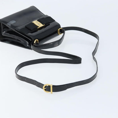 Salvatore Ferragamo Salvatore Ferragamo Vala Hand Bag Patent leather 2way Black Gold Authentic LNZ738