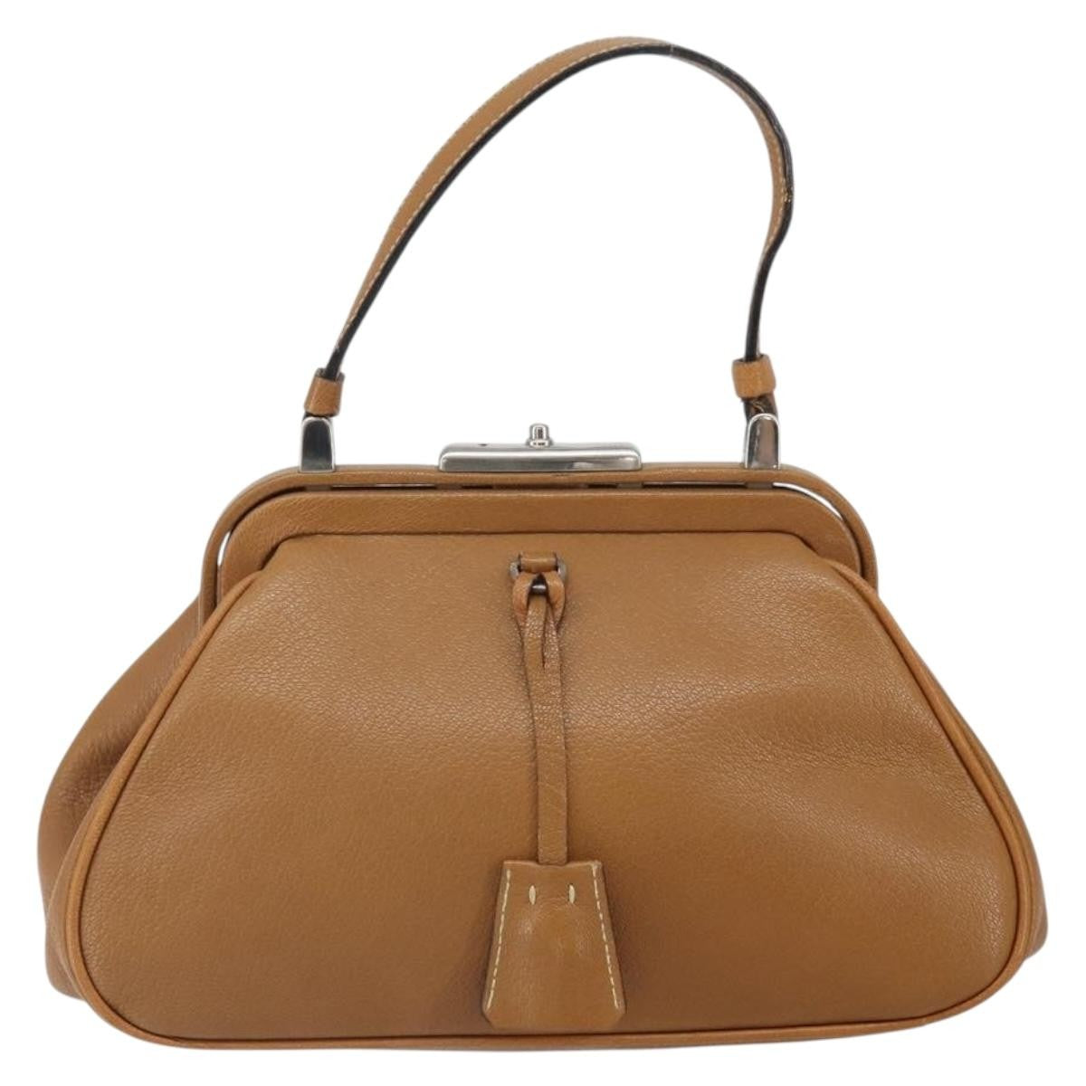Prada PRADA Hand Bag Leather Brown Silver Authentic yk19954