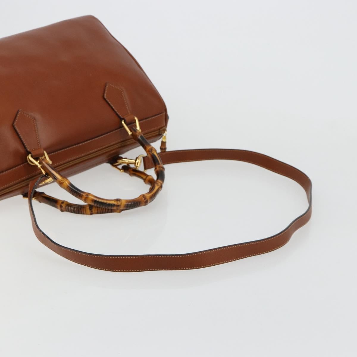 Gucci GUCCI Bamboo Hand Bag Leather 2way Brown Gold 000 122 0293 Authentic 181101