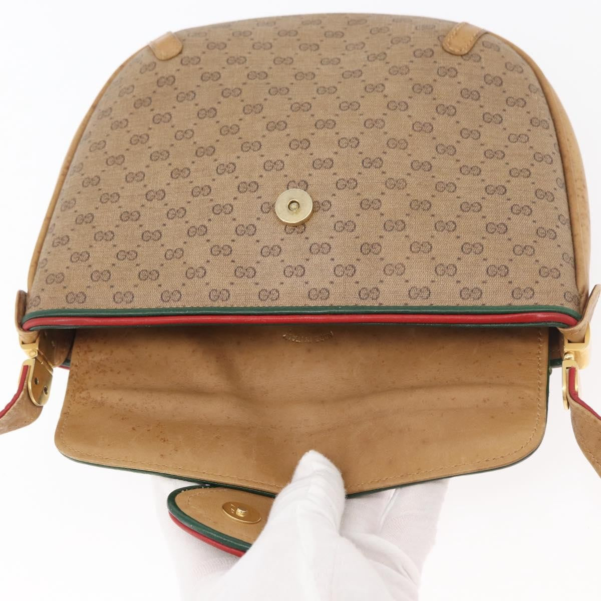 Gucci GUCCI Micro GG Supreme Shoulder Bag PVC Beige Gold Authentic 176833