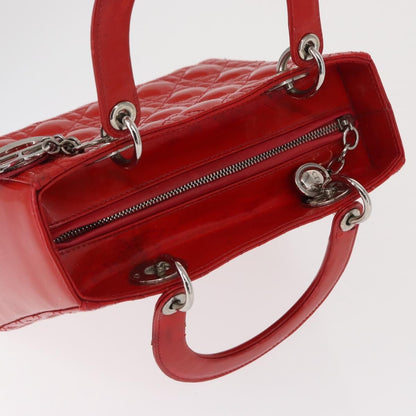 Dior Christian Dior Canage Hand Bag Patent leather Red Silver Authentic 162851
