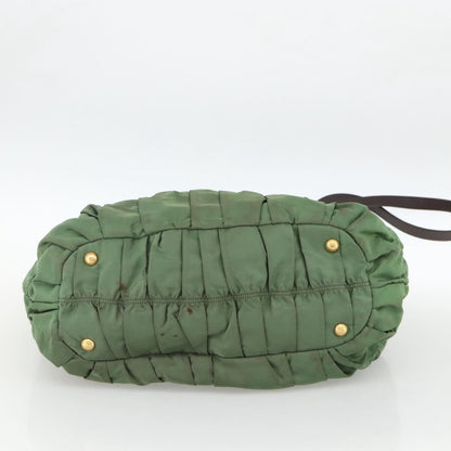 Prada PRADA Hand Bag Nylon 2way Green Gold Authentic YKZ1101