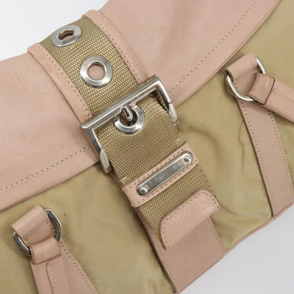 Prada PRADA Tote Bag Nylon Leather Beige Silver Authentic ep12684