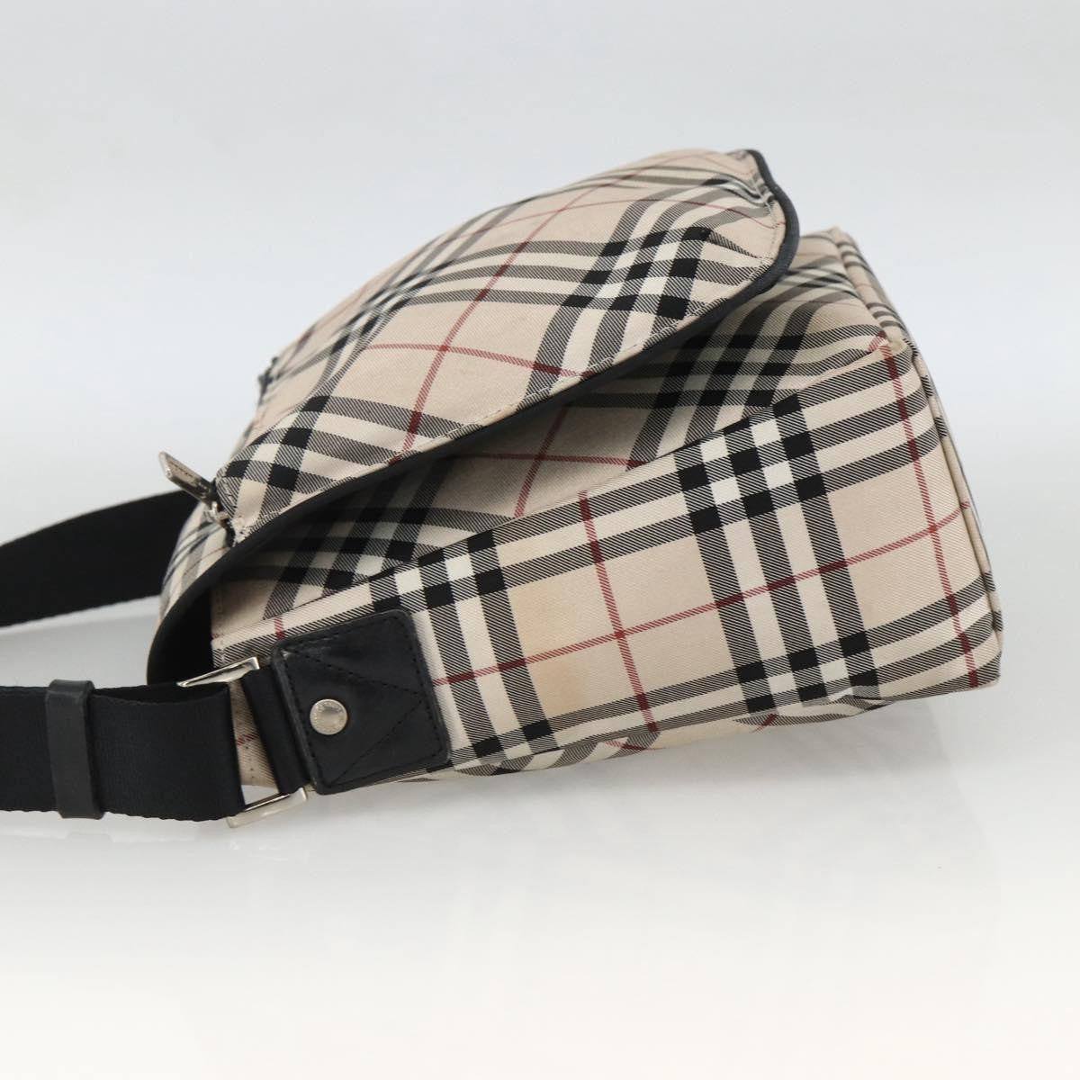 Burberry BURBERRY Nova Check Blue Label Shoulder Bag Nylon Beige Silver Authentic 173694