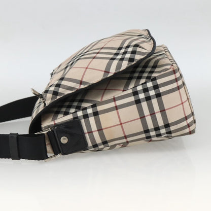 Burberry BURBERRY Nova Check Blue Label Shoulder Bag Nylon Beige Silver Authentic 173694