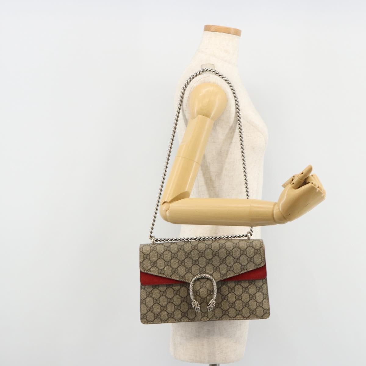 Gucci GUCCI GG Supreme Dionysus Chain Shoulder Bag PVC Beige Silver 400249 Authentic 165253