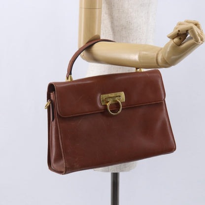 Salvatore Ferragamo Salvatore Ferragamo Gancini Hand Bag Leather Brown Gold Authentic 150384