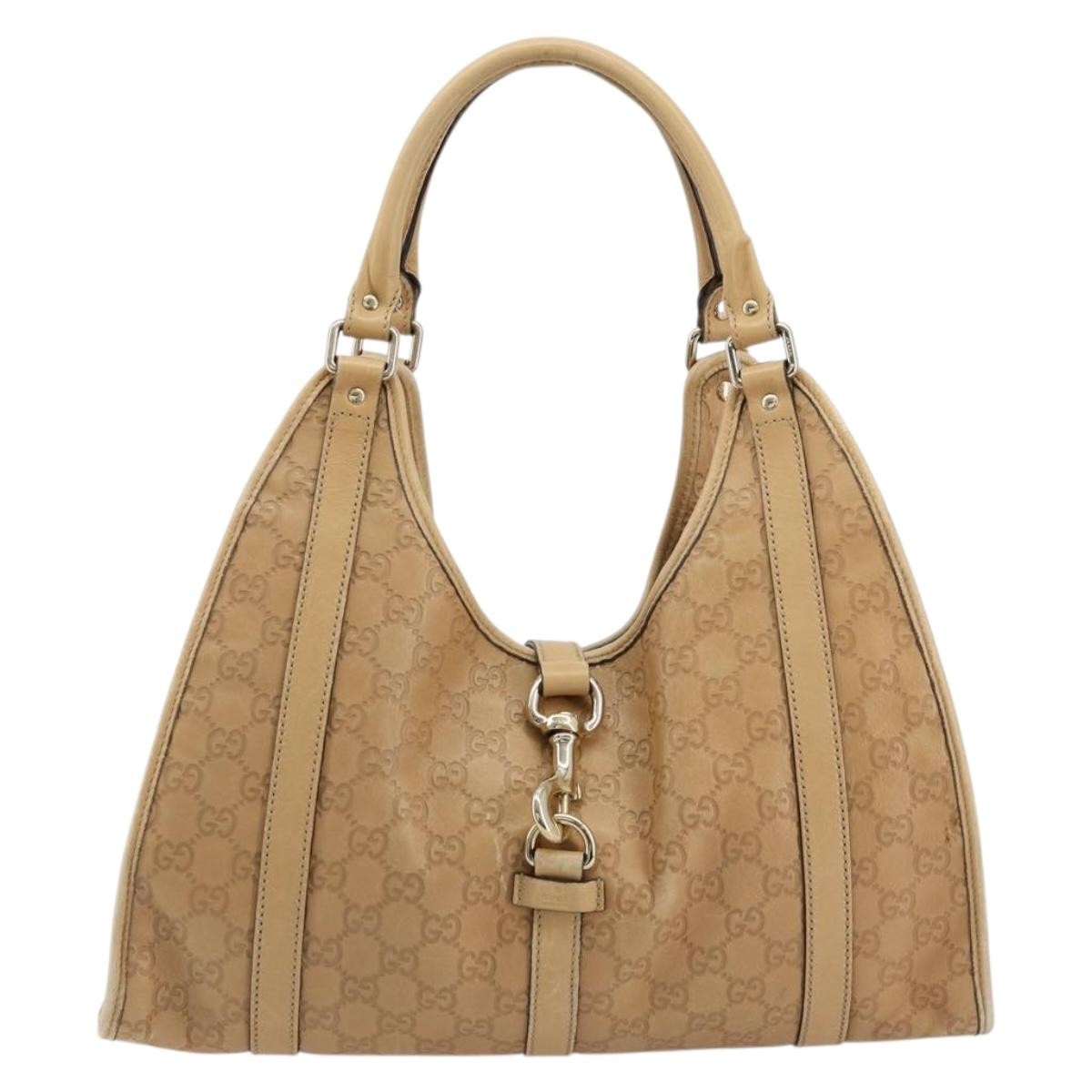 Gucci GUCCI GG Canvas Guccissima Jackie Bag Leather Gold Beige 203494 Authentic ep14099