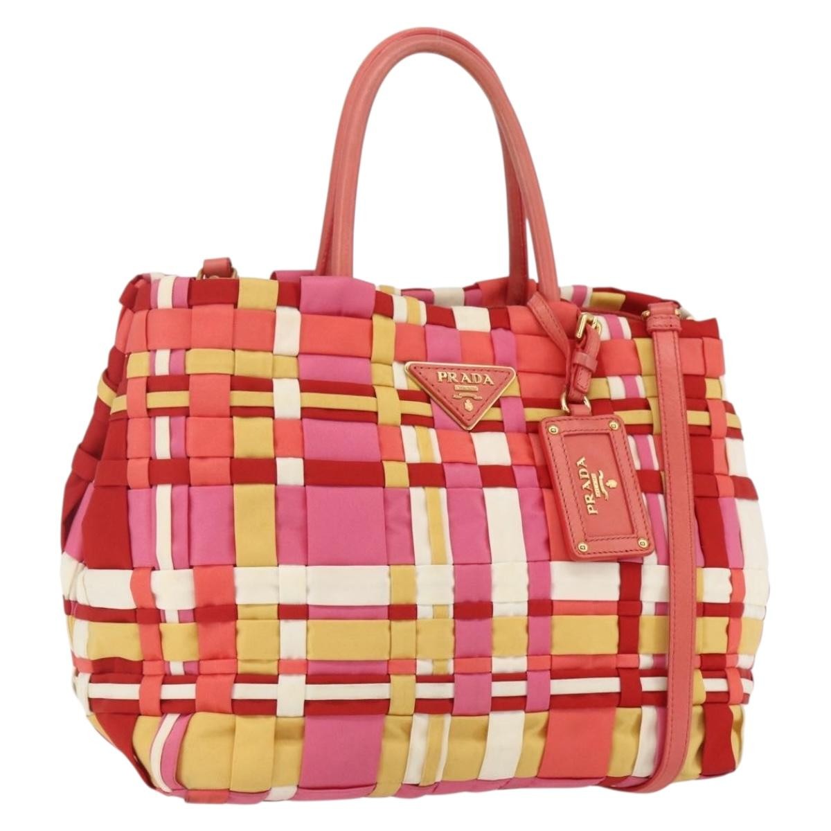 Prada PRADA Hand Bag Nylon 2way Red Gold Authentic 164691