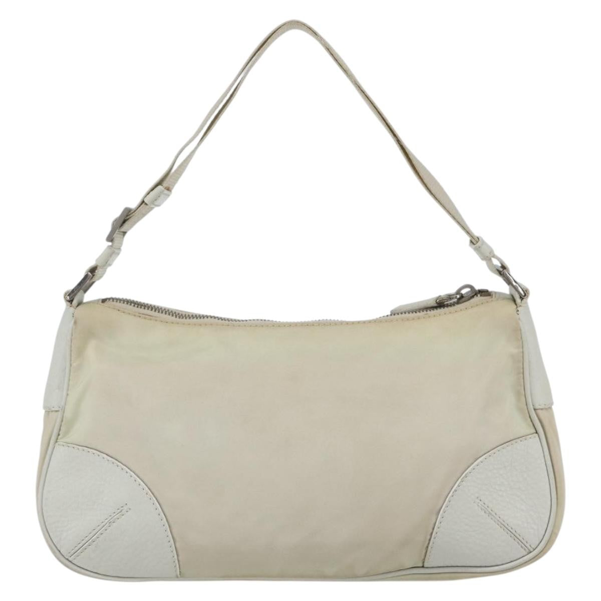 Prada PRADA Shoulder Bag Nylon Leather Ivory Silver Authentic 163087