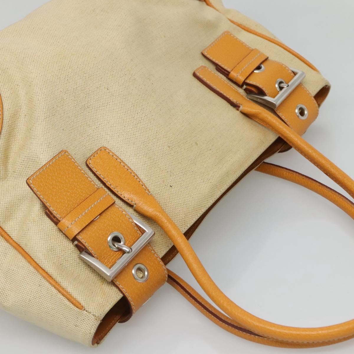 Prada PRADA Hand Bag Canvas Beige Silver Authentic 127392