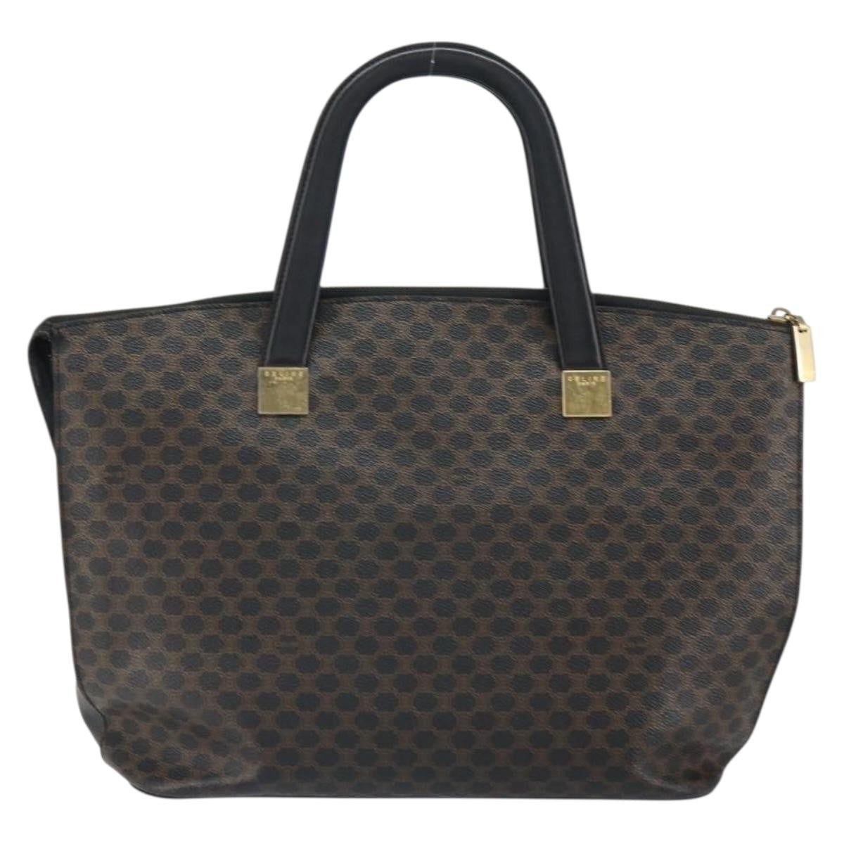 Celine CELINE Macadam Canvas Tote Bag PVC Leather Black Gold Authentic 168706