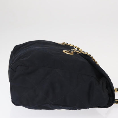 Prada PRADA Chain Shoulder Bag Nylon Navy Gold Authentic ka893