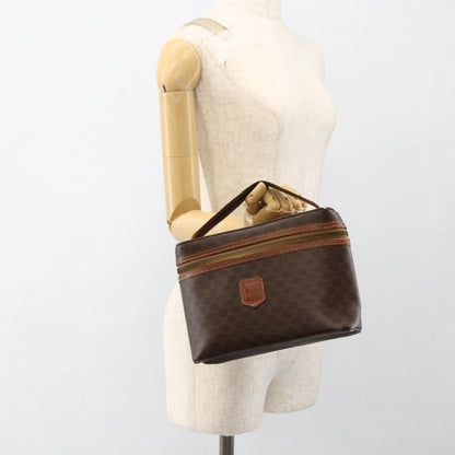 Celine CELINE Macadam Canvas Vanity Hand Bag PVC Leather Brown Gold Authentic ka2851