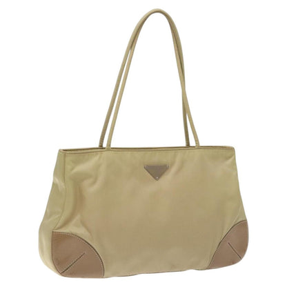 Prada PRADA Tote Bag Nylon Leather Beige Silver Authentic 129939