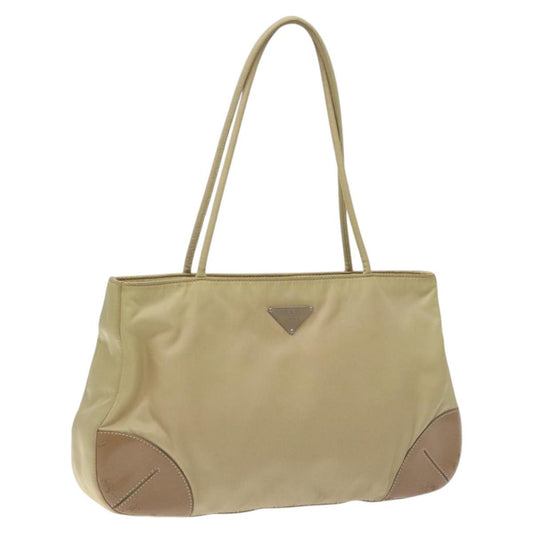Prada PRADA Tote Bag Nylon Leather Beige Silver Authentic 129939
