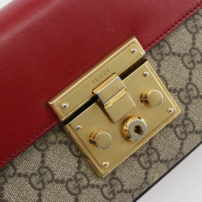 Gucci GUCCI GG Supreme Chain Shoulder Bag PVC Red Gold 409487 Authentic ka4469