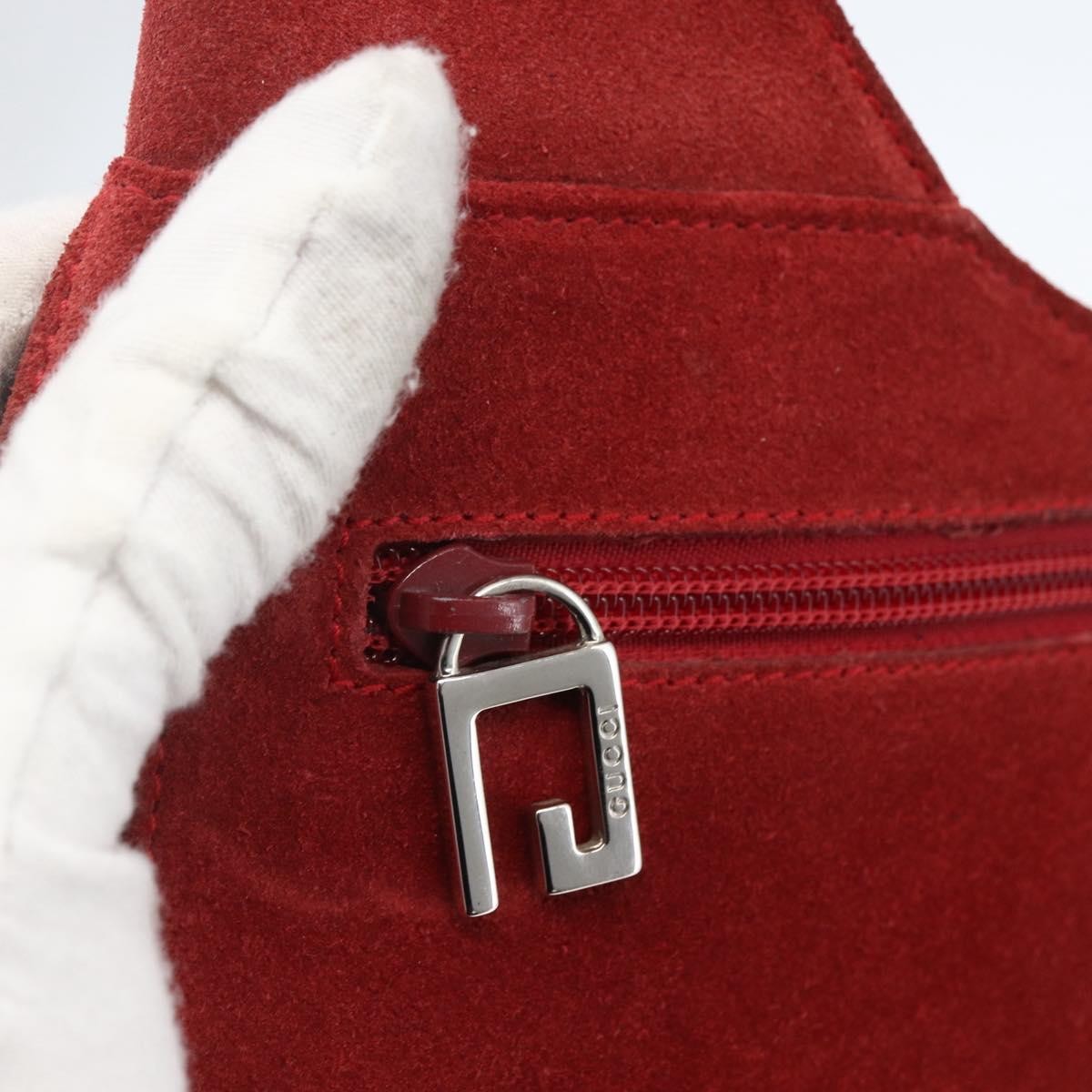 Gucci GUCCI Shoulder Bag Suede Red Silver Authentic 154502