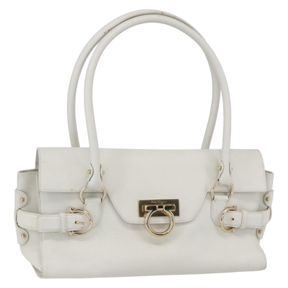 Salvatore Ferragamo Salvatore Ferragamo Gancini Shoulder Bag Leather White Gold Authentic 154689