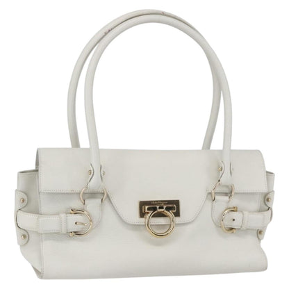 Salvatore Ferragamo Salvatore Ferragamo Gancini Shoulder Bag Leather White Gold Authentic 154689