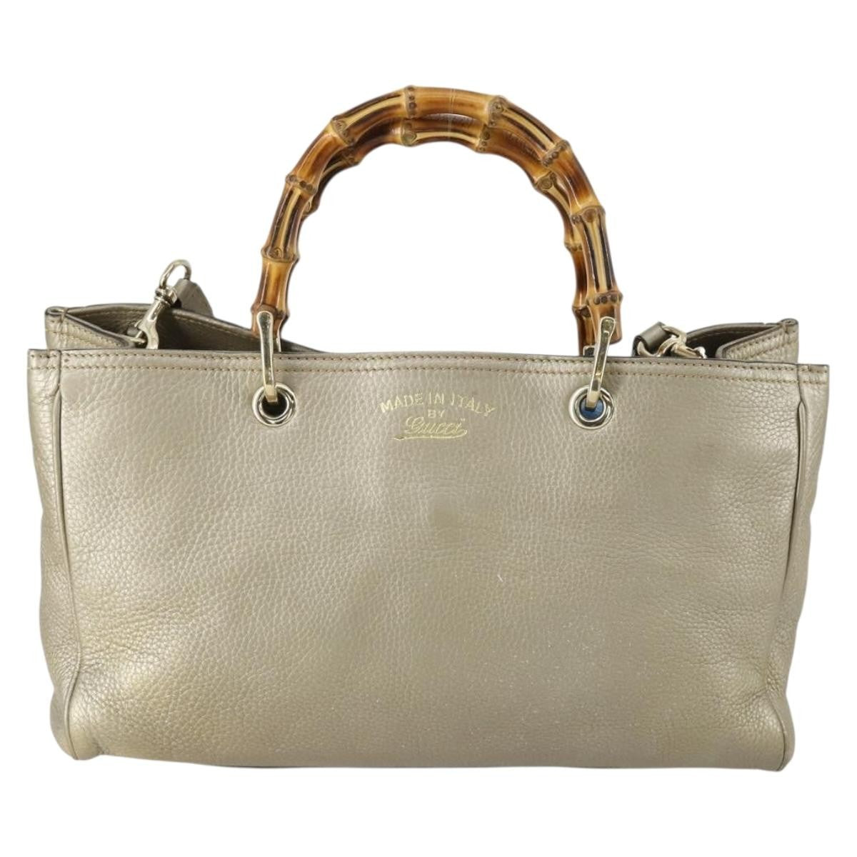 Gucci GUCCI Bamboo Hand Bag Leather 2way Beige Gold 323660 Authentic ka1163