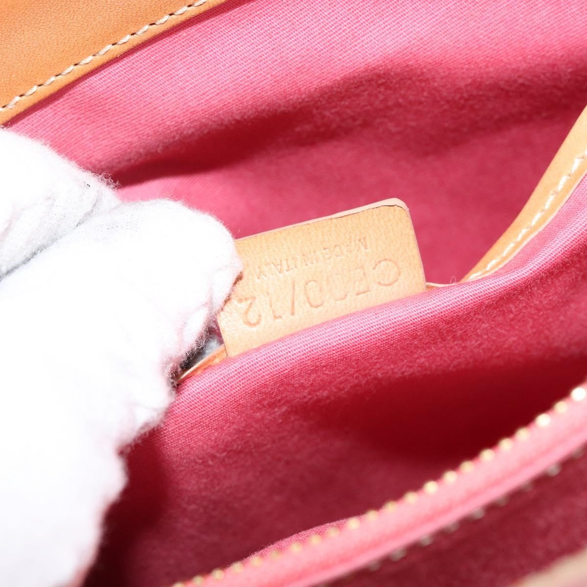 Celine CELINE C Macadam Canvas Hand Bag Suede Pink Gold Authentic bs29469