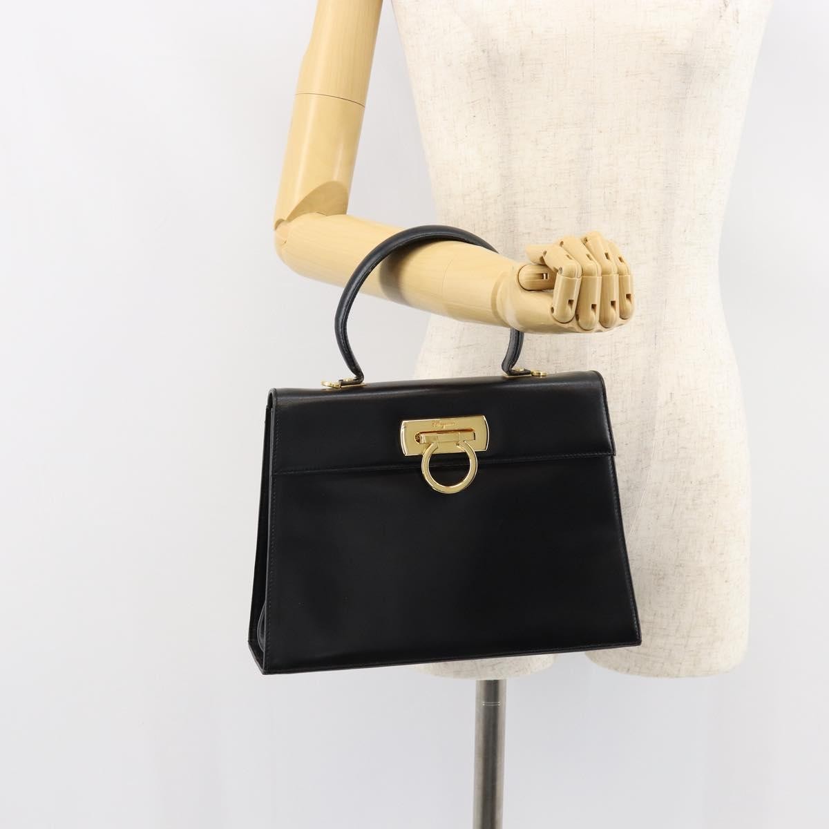 Salvatore Ferragamo Salvatore Ferragamo Gancini Hand Bag Leather Black Gold Authentic 149087