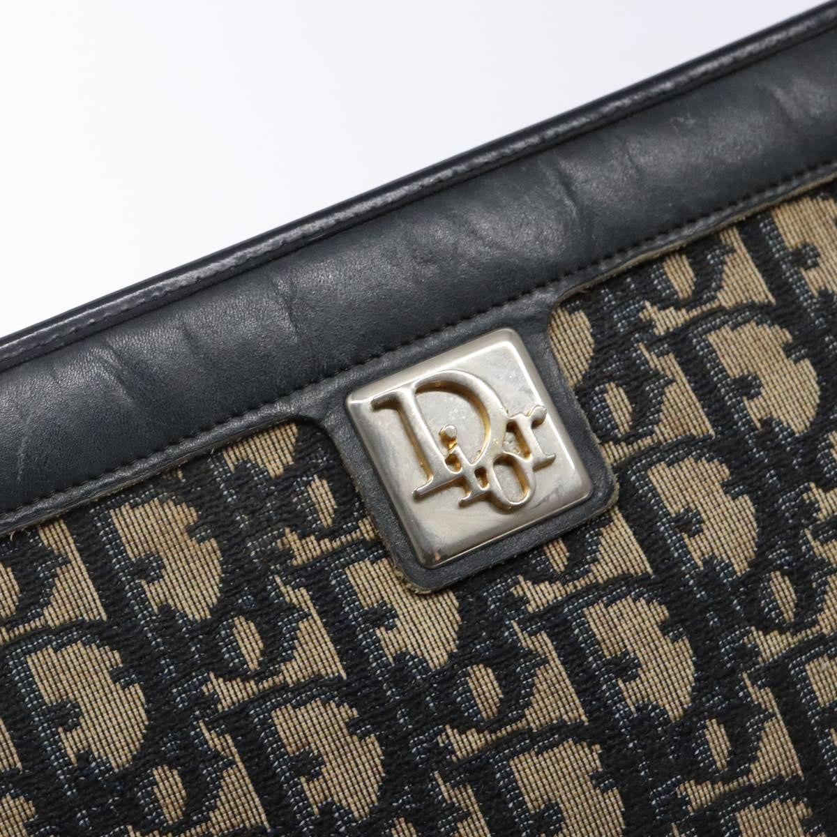 Dior Christian Dior Trotter Canvas Shoulder Bag Navy Gold Authentic 141525