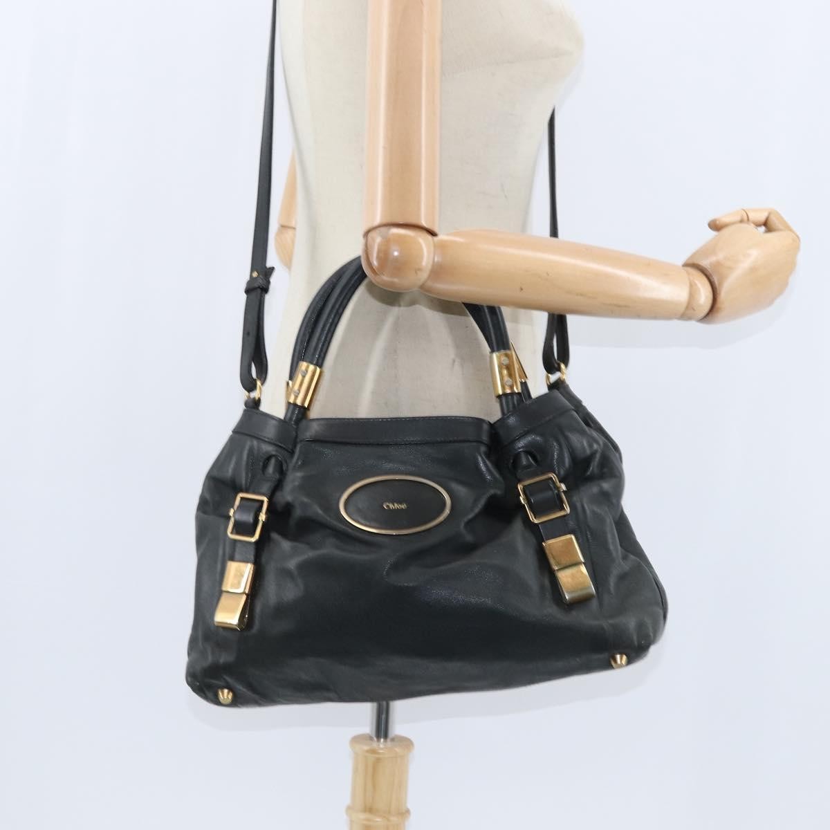 Chloé Chloé Chloe Victoria Hand Bag Leather 2way Black Gold Authentic am9563
