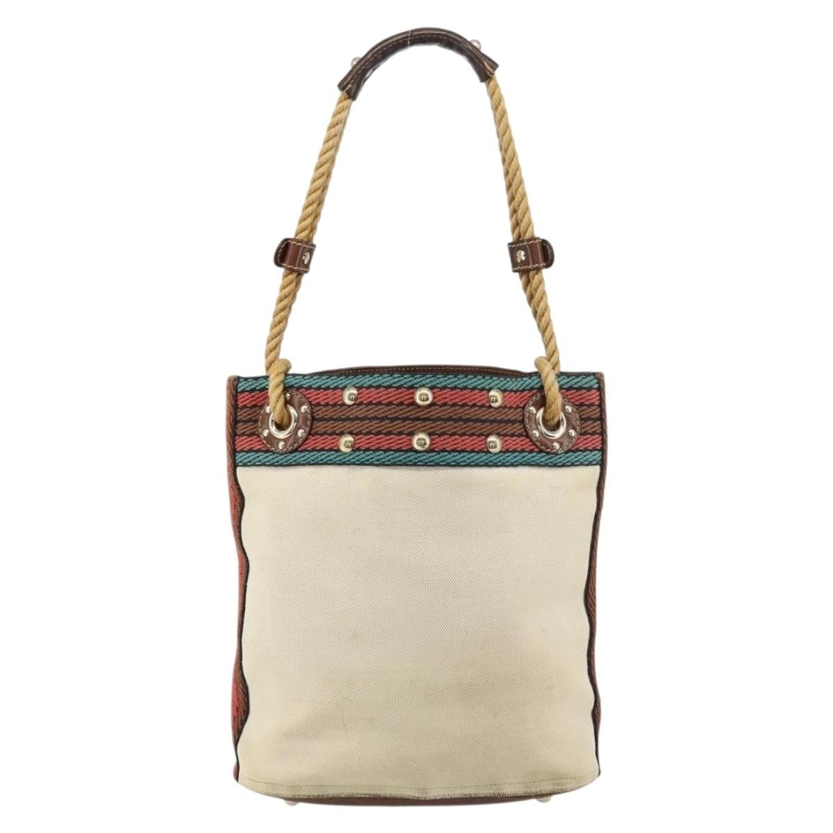 Gucci GUCCI Bamboo Shoulder Bag Canvas Beige Gold 141936 Authentic 156435