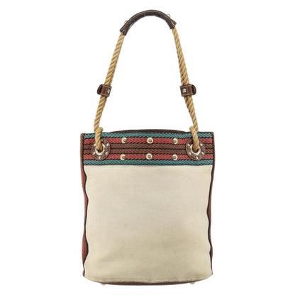 Gucci GUCCI Bamboo Shoulder Bag Canvas Beige Gold 141936 Authentic 156435