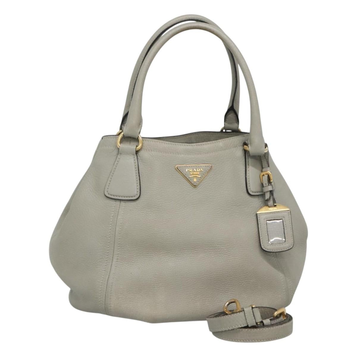 Prada PRADA Hand Bag Leather 2way Gray Authentic BA005