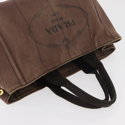 Prada PRADA Canapa MM Hand Bag Canvas Brown Gold Authentic 176198