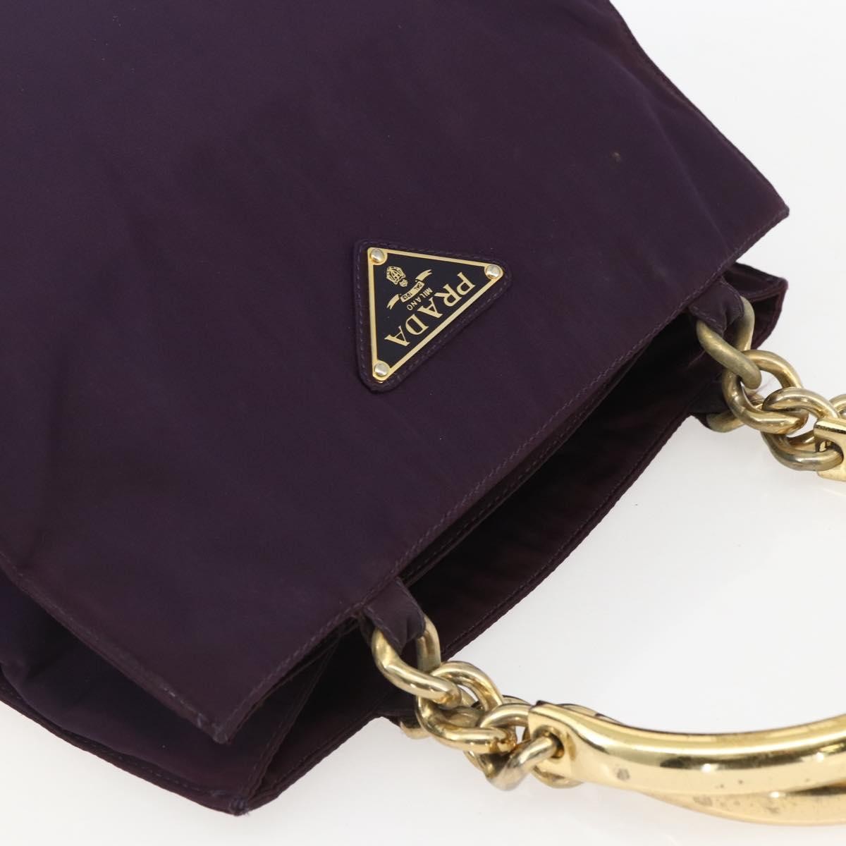 Prada PRADA Hand Bag Nylon Metal Purple Gold Authentic 155415