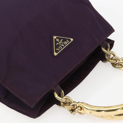 Prada PRADA Hand Bag Nylon Metal Purple Gold Authentic 155415