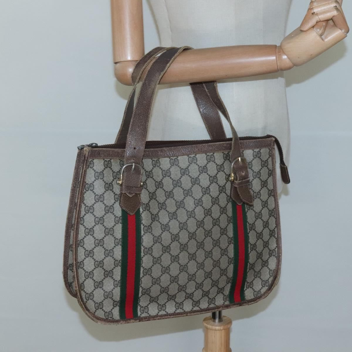Gucci GUCCI GG Supreme Web Sherry Line Hand Bag PVC Beige Gold Authentic ar13384