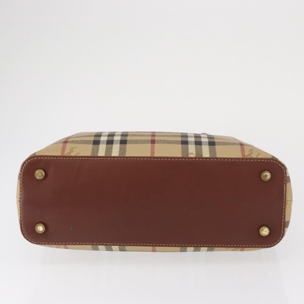 Burberry BURBERRY Nova Check Hand Bag PVC Beige Gold Authentic BA9597